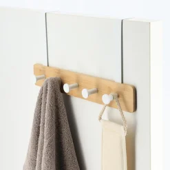 Rangement Salle De Bain|TENDANCE Patère pour porte 3 crochets (L29 x H20 cm) Bambou Blanc