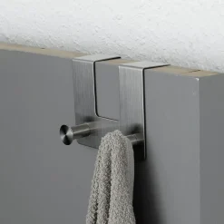Rangement Salle De Bain|TENDANCE Patère pour porte acier inoxydable 2 crochets (H10 cm) Chrome Argent
