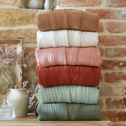 Linge De Bain|Peignoir|EMINZA Peignoir de bain gaze de coton S/M Gaïa Vert romarin