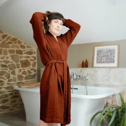 Linge De Bain|Peignoir|EMINZA Peignoir de bain gaze de coton S/M Gaïa Terracotta
