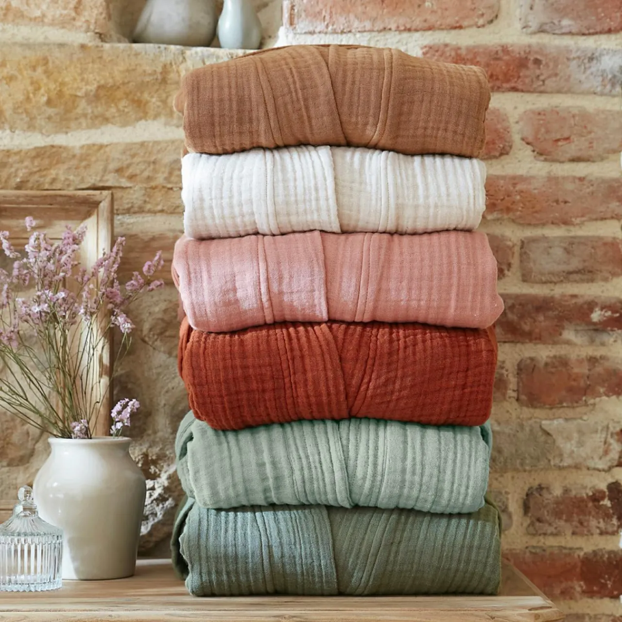 Linge De Bain|Peignoir|EMINZA Peignoir de bain gaze de coton L/XL Gaïa Vert Eucalyptus