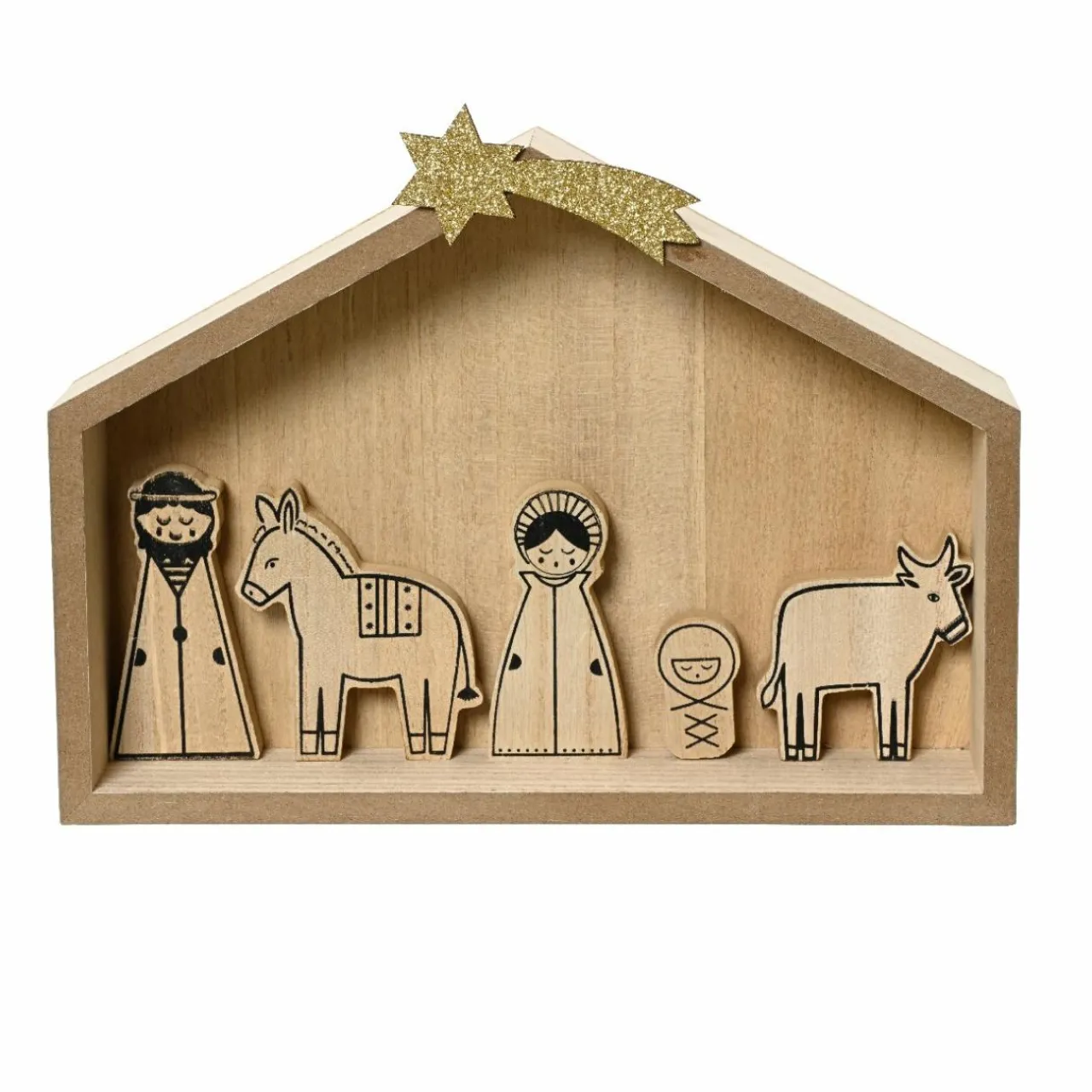 Crèche De Noël|KAEMINGK Petite crèche de Noël en bois (H27 cm) Sainte-Marceline
