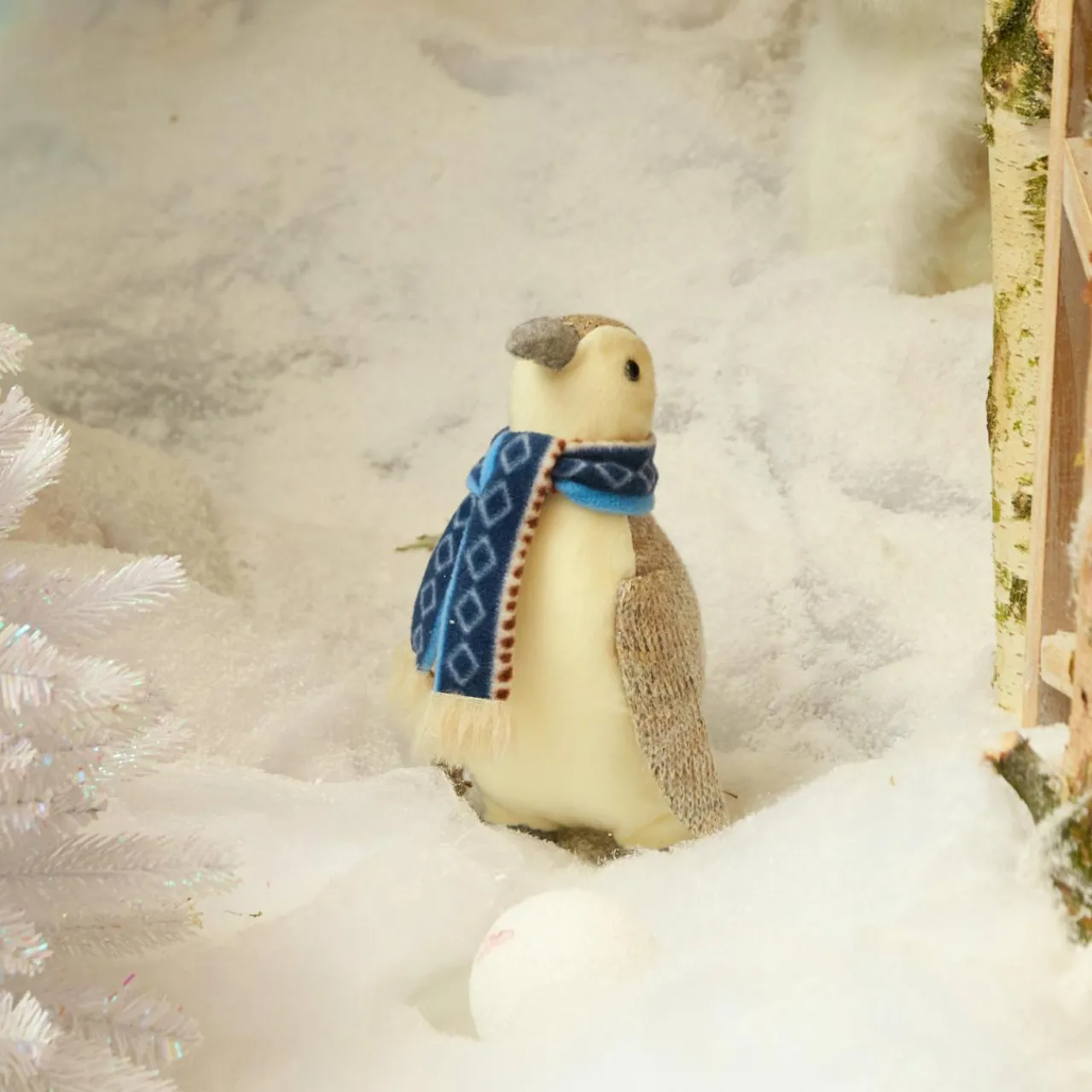 Père Noël, Animaux Et Personnage|KAEMINGK Pingouin de Noël (H26 cm) Igloo écharpe bleu clair Gris