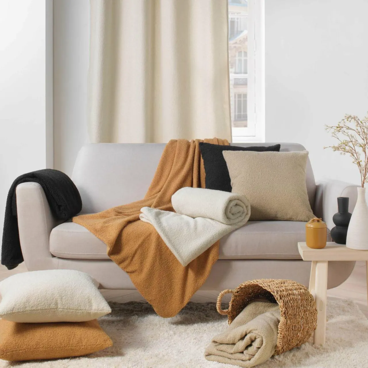 Plaid Et Jeté|DOUCEUR D'INTERIEUR Plaid bouclette (125 x 150 cm) Wooly Beige