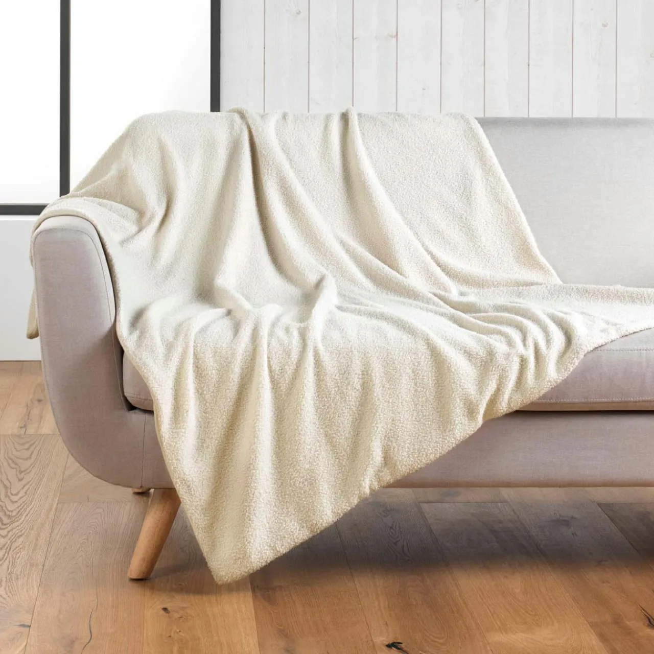 Plaid Et Jeté|douceur d'intu017drieur Plaid bouclette (180 x 220 cm) Wooly Ecru