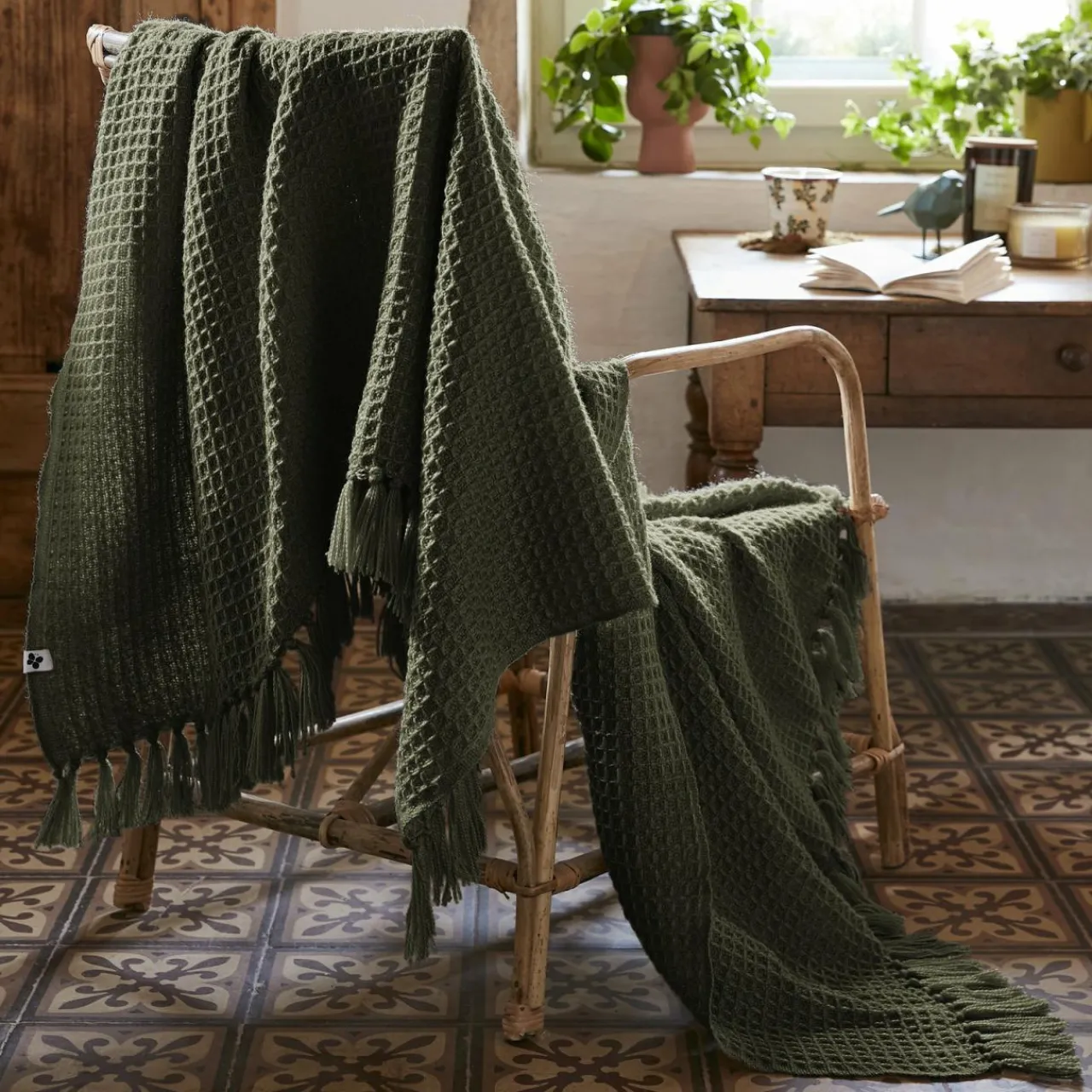 Plaid Et Jeté|Couvre-Lit Et Édredon|L'EFFET PAPILLON Plaid canapé matière recyclée (130 x 160 cm) Gabin thym Vert