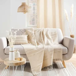 Plaid Et Jeté|DOUCEUR D'INTERIEUR Plaid coton (125 x 150 cm) Doreline Ecru