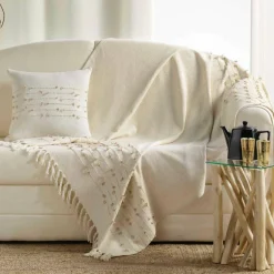 Plaid Et Jeté|Couvre-Lit Et Édredon|DOUCEUR D'INTERIEUR Plaid coton (120 x 150 cm) Golden Sunset Ecru