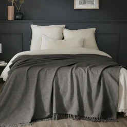 Plaid Et Jeté|Couvre-Lit Et Édredon|L'EFFET PAPILLON Plaid coton (180 x 220 cm) Sixtine Gris ardoise Gris foncé