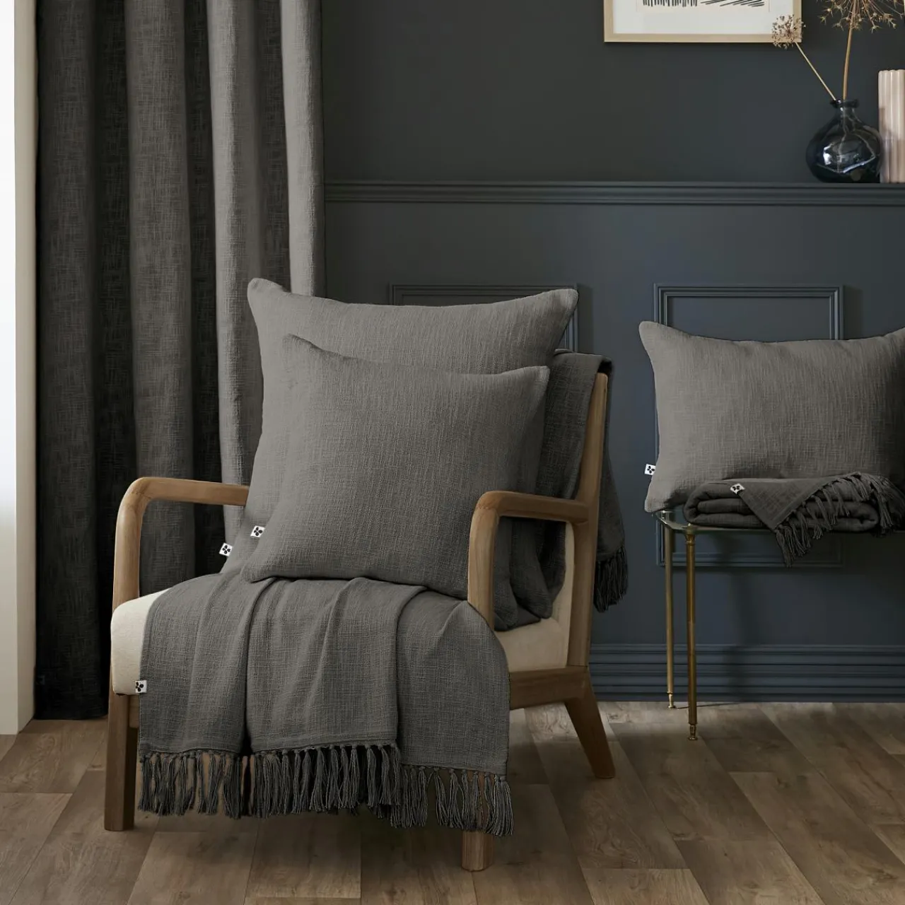 Plaid Et Jeté|Couvre-Lit Et Édredon|L'EFFET PAPILLON Plaid coton (180 x 220 cm) Sixtine Gris ardoise Gris foncé