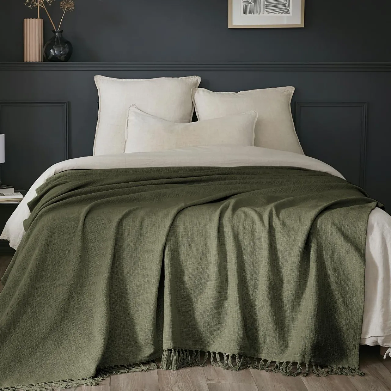 Plaid Et Jeté|Couvre-Lit Et Édredon|L'EFFET PAPILLON Plaid coton (180 x 220 cm) Sixtine Vert romarin