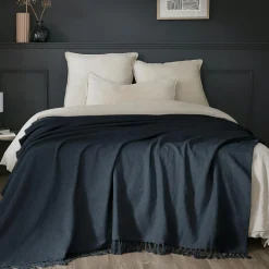 Plaid Et Jeté|Couvre-Lit Et Édredon|L'EFFET PAPILLON Plaid coton (180 x 220 cm) Sixtine Bleu nuit