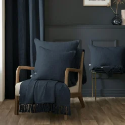 Plaid Et Jeté|L'EFFET PAPILLON Plaid coton (130 x 160 cm) Sixtine Bleu nuit