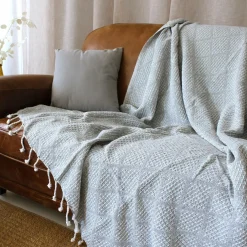 Plaid Et Jeté|Couvre-Lit Et Édredon|ENJOY HOME Plaid coton recyclé (130 x 160 cm) Dune Gris clair