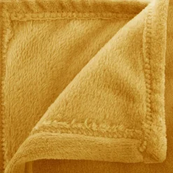 Plaid Et Jeté|ATMOSPHERA Plaid doux (180 cm) Tendresse flanel Jaune ocre