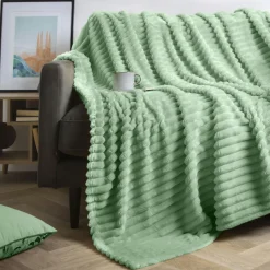 Plaid Et Jeté|EMINZA Plaid doux (220 x 240 cm) Dune Vert sauge