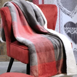 Plaid Et Jeté|LOVELY CASA Plaid doux (130 x 160 cm) Ecossais Rouge