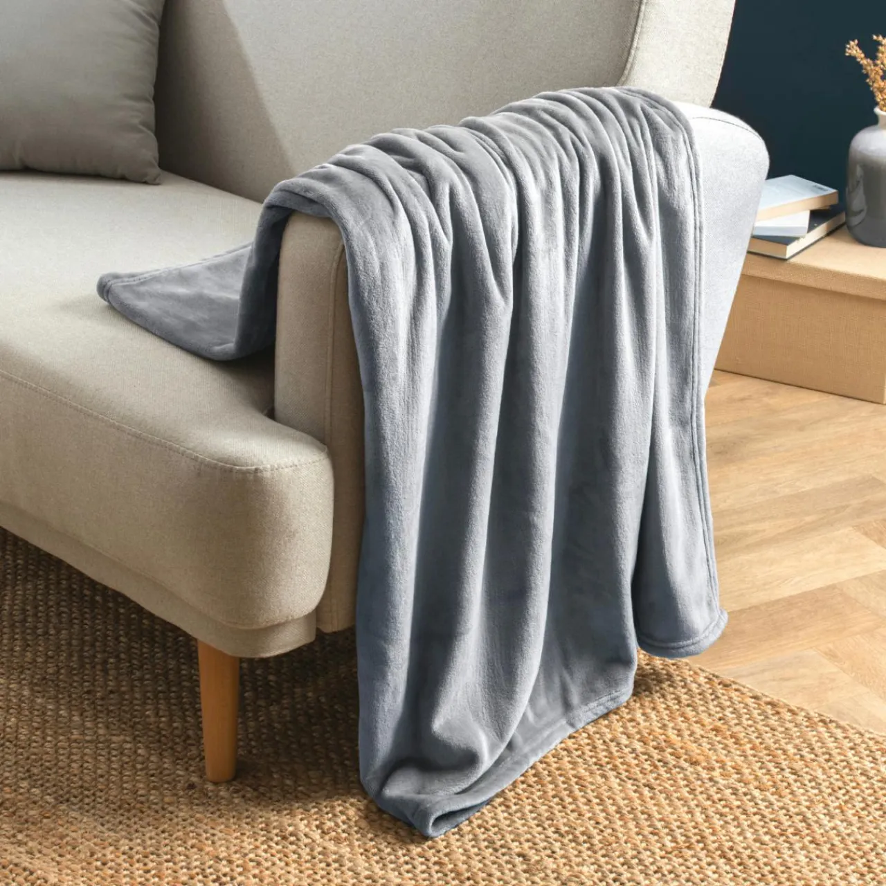 Plaid Et Jeté|EMINZA Plaid doux flanelle (130 x 180 cm) Didou Gris clair