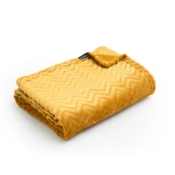 Plaid Et Jeté|EMINZA Plaid doux flanelle (125 x 150 cm) Zag Jaune moutarde
