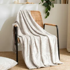 Plaid Et Jeté|EMINZA Plaid doux flanelle (130 x 180 cm) Flore Ecru