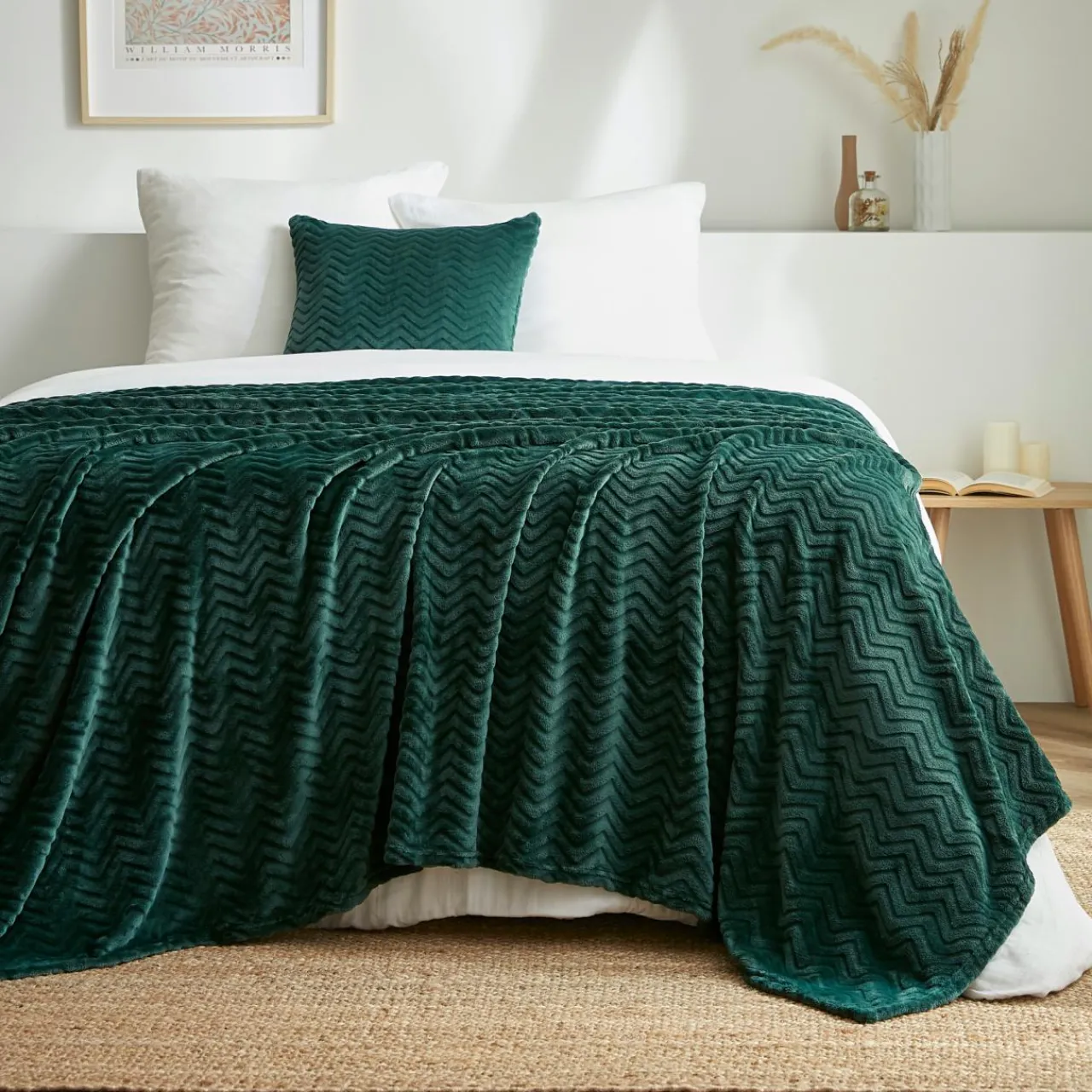 Plaid Et Jeté|EMINZA Plaid doux flanelle (220 x 240 cm) Zag Vert