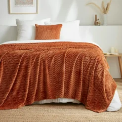 Plaid Et Jeté|EMINZA Plaid doux flanelle (180 x 230 cm) Zag Cuivre