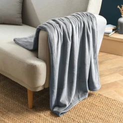 Plaid Et Jeté|EMINZA Plaid doux flanelle (125 x 150 cm) Didou Gris clair