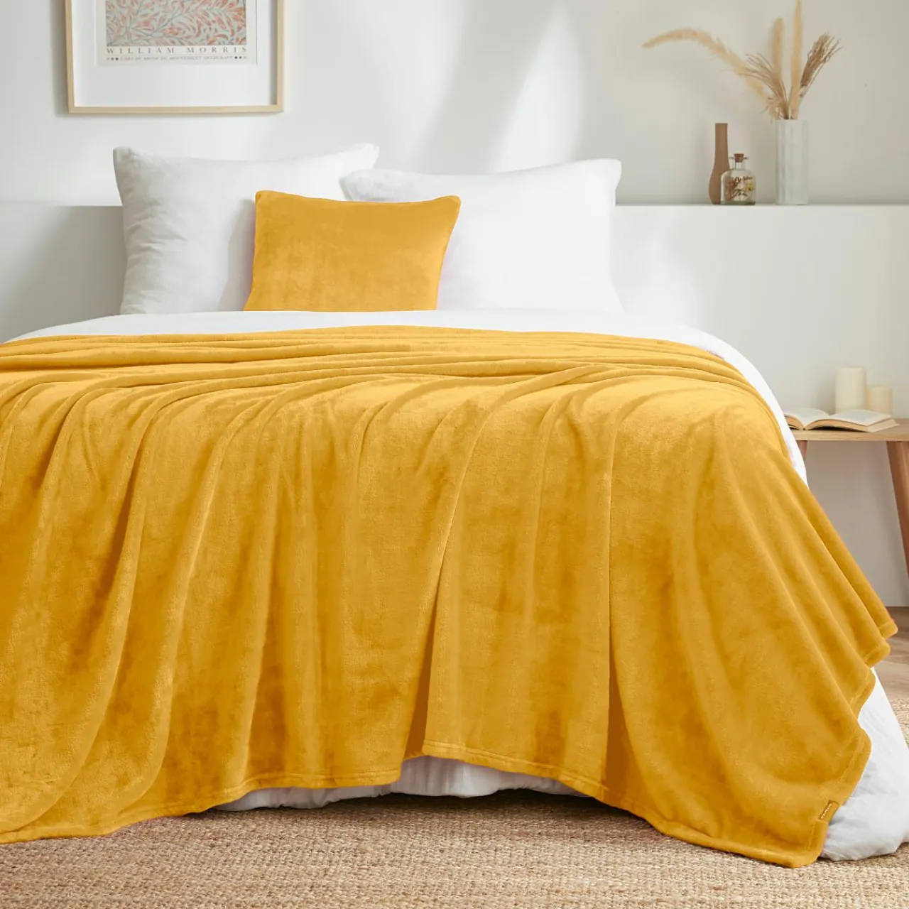 Plaid Et Jeté|EMINZA Plaid doux flanelle (180 x 230 cm) Didou Jaune moutarde