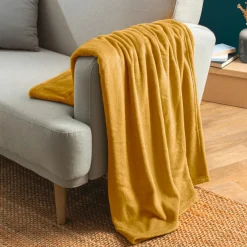 Plaid Et Jeté|EMINZA Plaid doux flanelle (130 x 180 cm) Didou Jaune moutarde