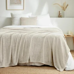 Plaid Et Jeté|EMINZA Plaid doux flanelle (180 x 230 cm) Didou grège Beige