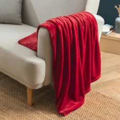 Plaid Et Jeté|EMINZA Plaid doux flanelle (125 x 150 cm) Didou Rouge