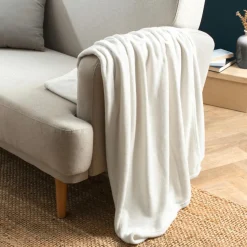 Plaid Et Jeté|EMINZA Plaid doux flanelle (125 x 150 cm) Didou Ivoire