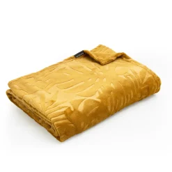 Plaid Et Jeté|EMINZA Plaid doux flanelle (130 x 180 cm) Flore Jaune moutarde