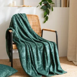Plaid Et Jeté|EMINZA Plaid doux flanelle (125 x 150 cm) Flore Vert