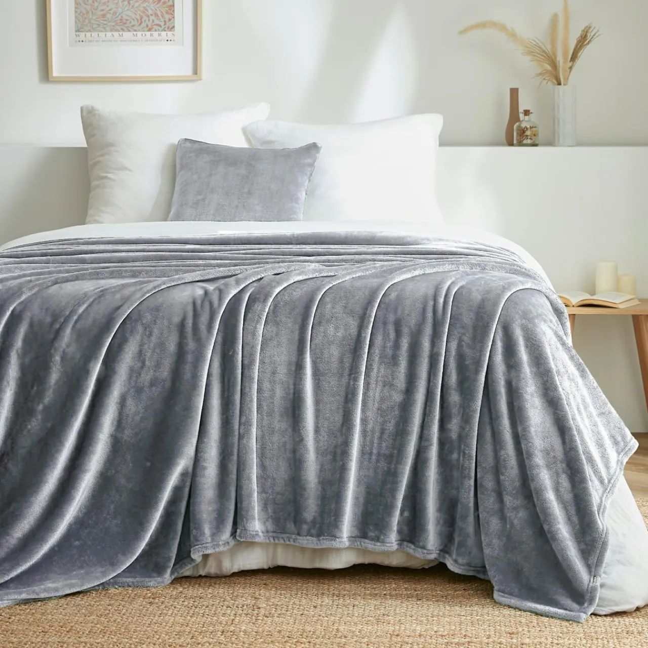Plaid Et Jeté|EMINZA Plaid doux flanelle (220 x 240 cm) Didou Gris clair