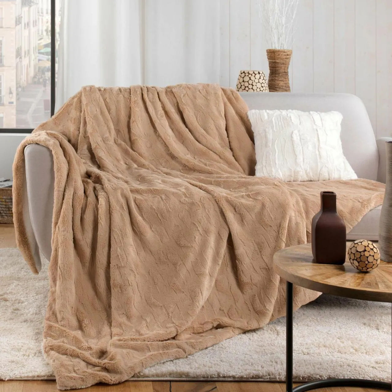 Plaid Et Jeté|douceur d'intu017drieur Plaid fausse fourrure (180 x 220 cm) Foxy Taupe