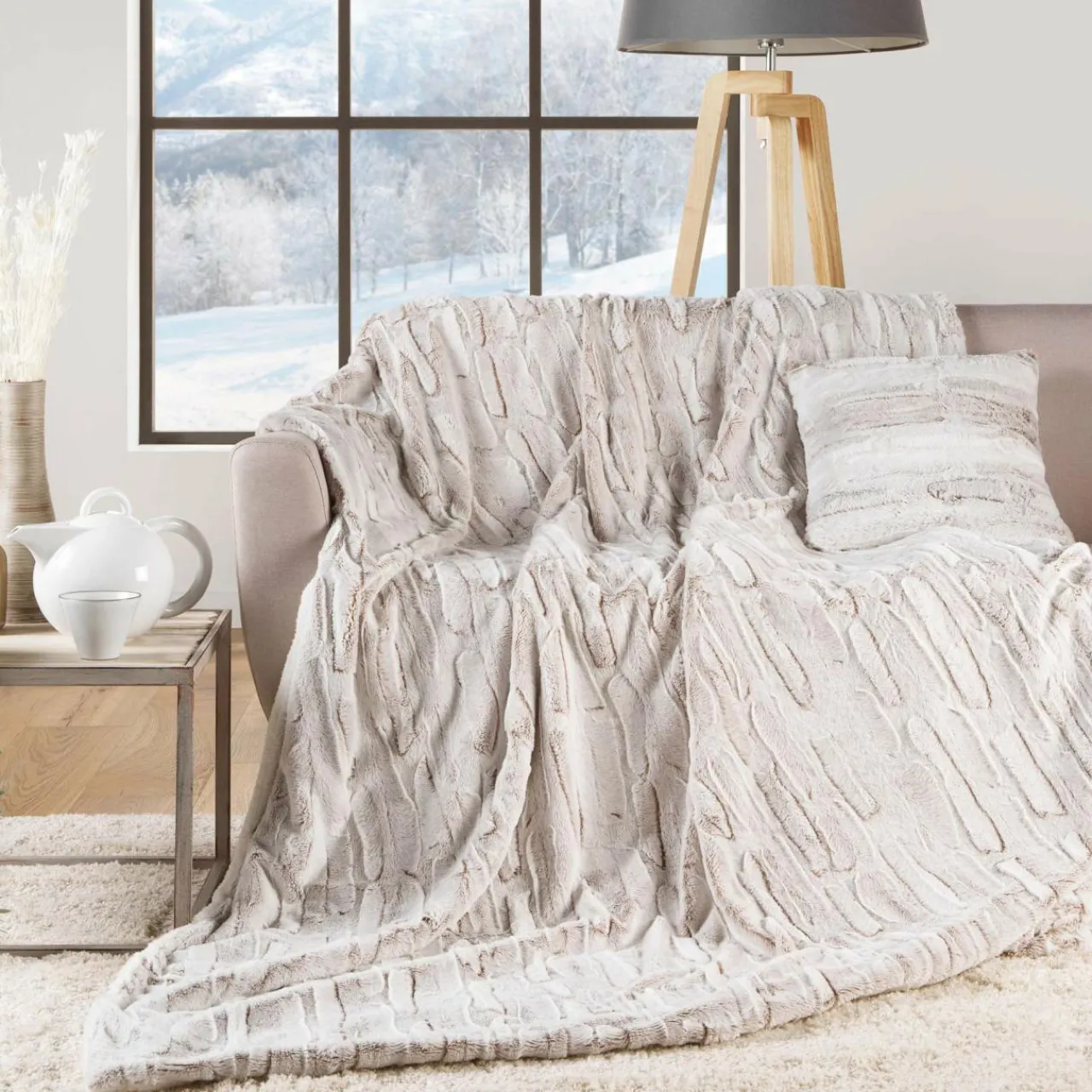 Plaid Et Jeté|douceur d'intu017drieur Plaid fausse fourrure (180 x 220 cm) Lynx Beige