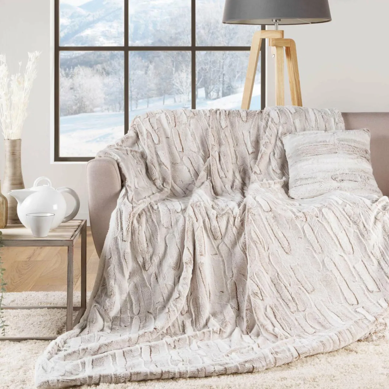 Plaid Et Jeté|douceur d'intu017drieur Plaid fausse fourrure (125 x 150 cm) Lynx Beige