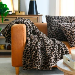 Plaid Et Jeté|STOF Plaid fausse fourrure léopard (130 x 160 cm) Fauves Camel
