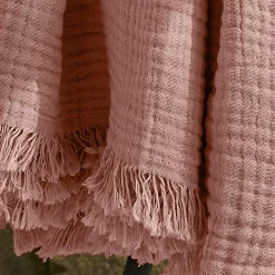 Plaid Et Jeté|Couvre-Lit Et Édredon|EMINZA Plaid gaze de coton (130 x 160 cm) Gaïa Rose Pêche