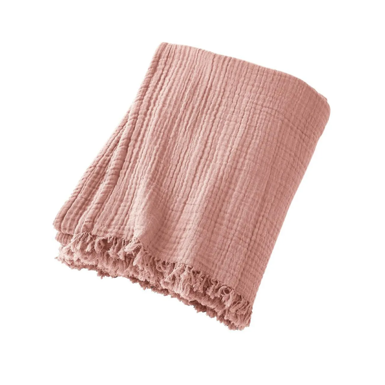 Plaid Et Jeté|Couvre-Lit Et Édredon|EMINZA Plaid gaze de coton (130 x 160 cm) Gaïa Rose Pêche