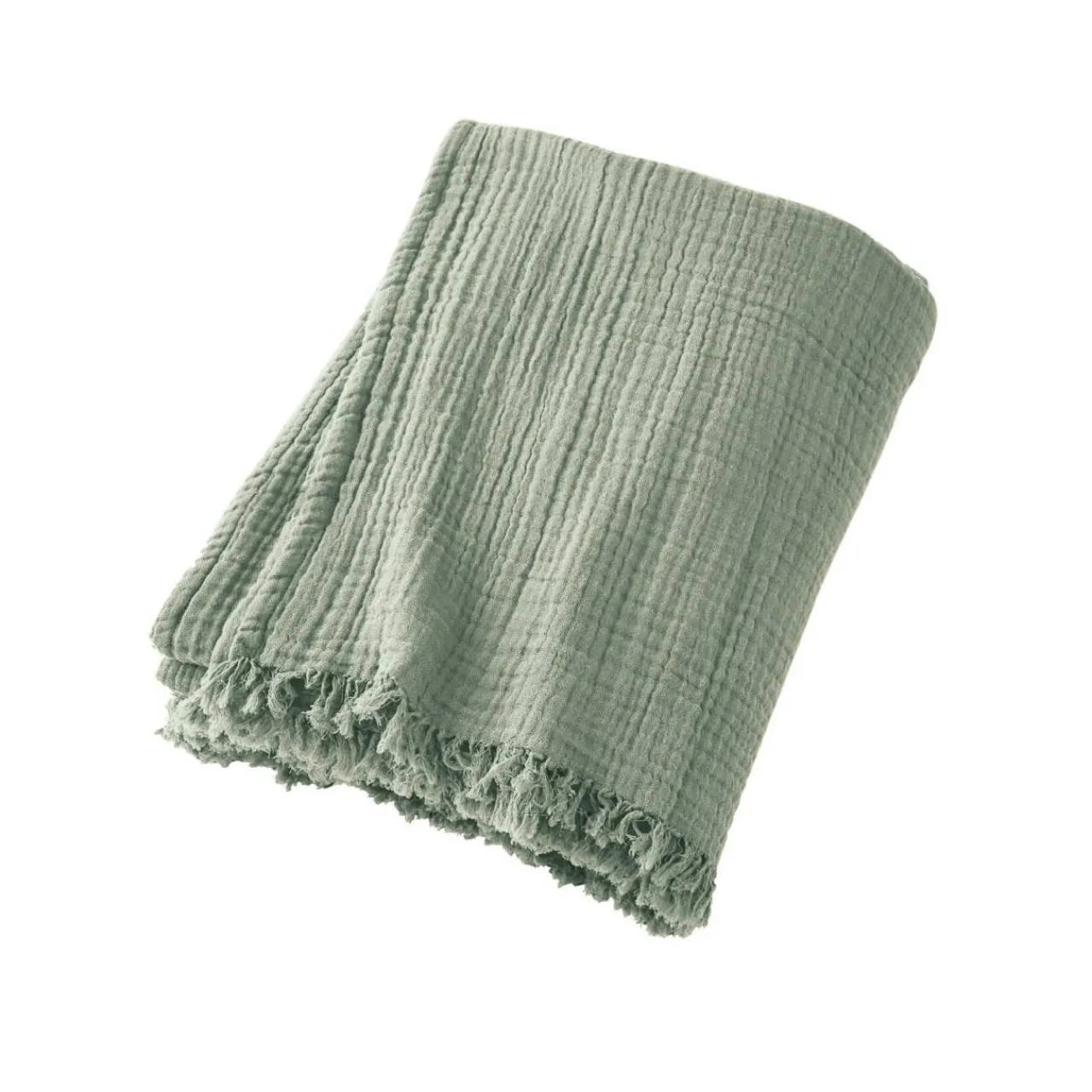 Plaid Et Jeté|Couvre-Lit Et Édredon|EMINZA Plaid gaze de coton (180 x 220 cm) Gaïa Vert Eucalyptus