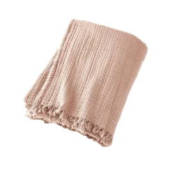 Plaid Et Jeté|Couvre-Lit Et Édredon|EMINZA Plaid gaze de coton (130 x 160 cm) Gaïa Rose poudré