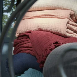 Plaid Et Jeté|Couvre-Lit Et Édredon|EMINZA Plaid gaze de coton (130 x 160 cm) Gaïa Rose poudré