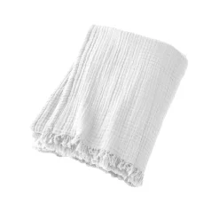 Plaid Et Jeté|Couvre-Lit Et Édredon|EMINZA Plaid gaze de coton (130 x 160 cm) Gaïa chantilly Blanc