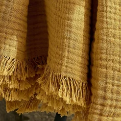 Plaid Et Jeté|Couvre-Lit Et Édredon|EMINZA Plaid gaze de coton (130 x 160 cm) Gaïa Jaune safran