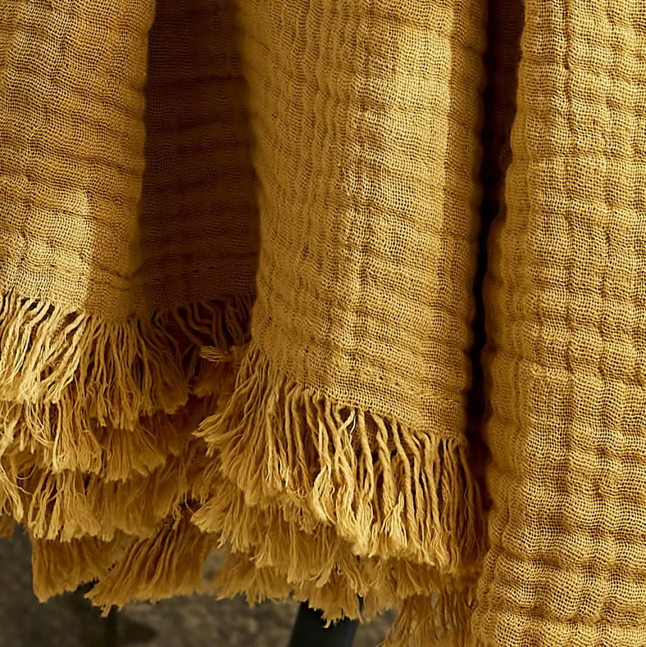 Plaid Et Jeté|Couvre-Lit Et Édredon|EMINZA Plaid gaze de coton (130 x 160 cm) Gaïa Jaune safran