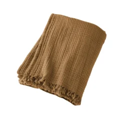 Plaid Et Jeté|Couvre-Lit Et Édredon|EMINZA Plaid gaze de coton (130 x 160 cm) Gaïa Camel
