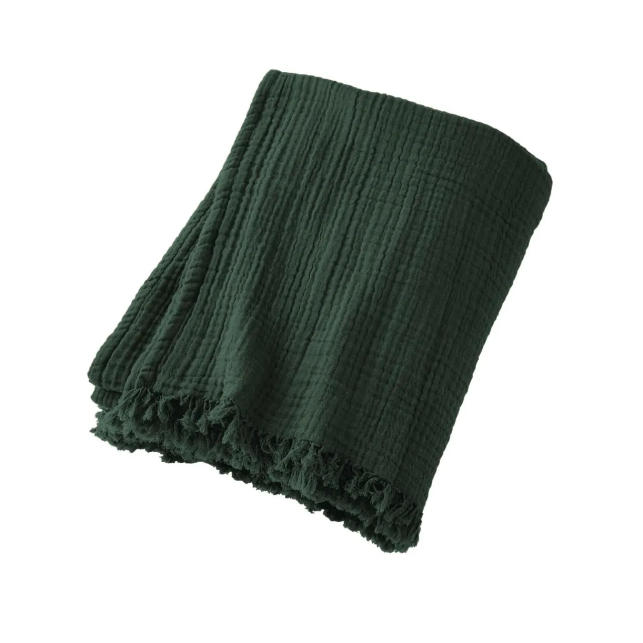 Plaid Et Jeté|EMINZA Plaid gaze de coton (130 x 160 cm) Gaïa Vert sapin