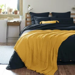 Plaid Et Jeté|Couvre-Lit Et Édredon|EMINZA Plaid gaze de coton (180 x 220 cm) Gaïa Jaune safran